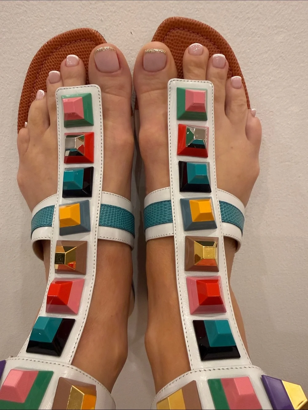 Fendi Multicolor Studded Sandals Size EU 37 Colorfull Vacation Summertime